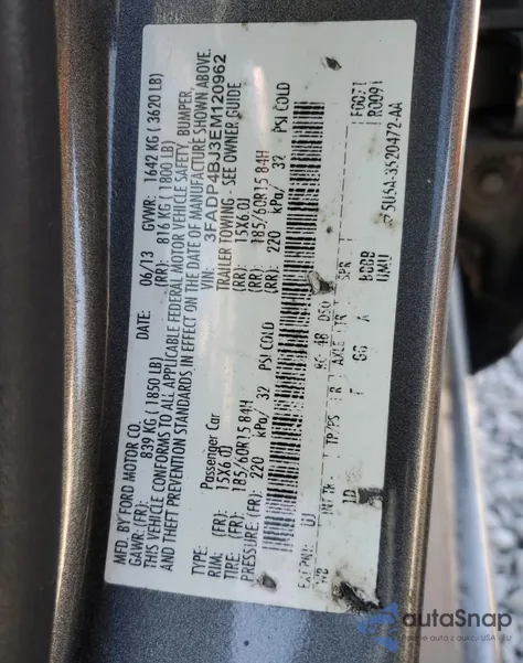 2014 Ford Fiesta Se z USA, uszkodzony, nr VIN 3FADP4BJ3EM120962